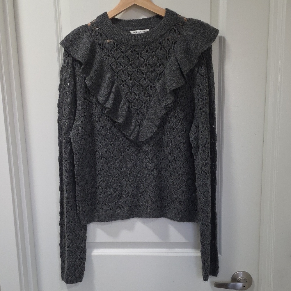 American Eagle Outfitters Dark Gray Ruffle Sweater